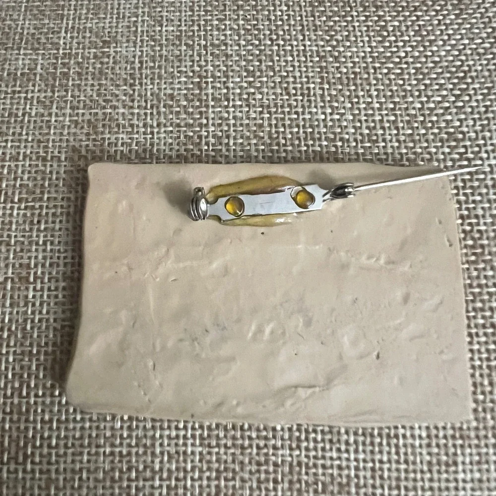 Vintage Handmade Clay Geometric Frog Pin Brooch Beige Multi Southwestern